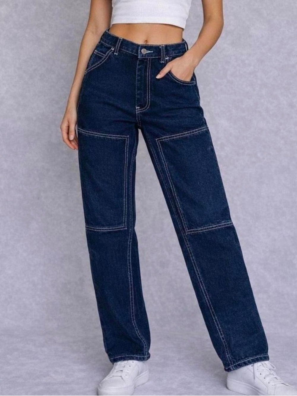 J. Galt Brandy Melville High-Rise Dark Wash Straight-Leg Jeans - Navy